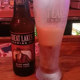 Great Lakes brewing company's Eliot Ness amber lager,  they have their own brewery chilled glass