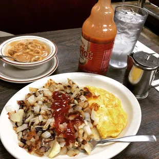 Eggs and cheese with home fries