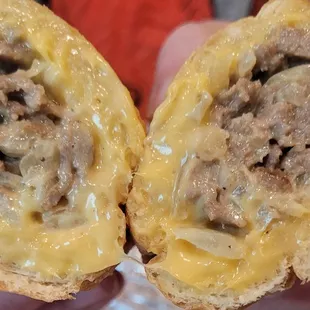 cheesesteak with American cheese and grilled onions