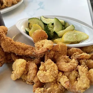 Shrimp and fish with green vet