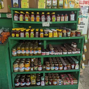 a display of jars of food