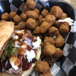 Okra and brisket sandwich