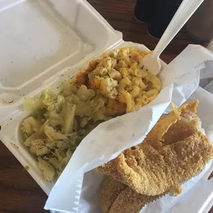 Cat fish Mac cheese Cabbage Yams (not pictured)