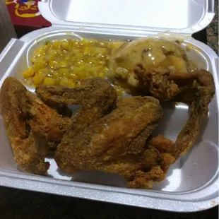 Not a flattering photo, but this was awesome! Sweet corn, mash, and wings! Plus a drink=$7.50 lunch special