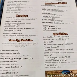 Breakfast menu