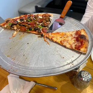 1/2 cheese 1/2 combo.  Delish!  I just put that much away myself!!