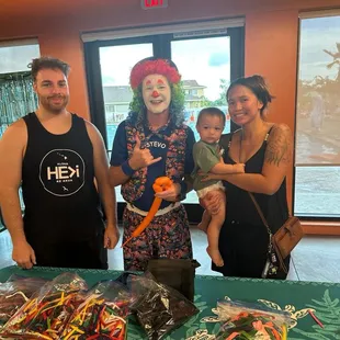 My family enjoying their time with Stevo the Clown!