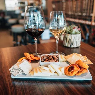Enjoy a cheese plate with a glass of wine.