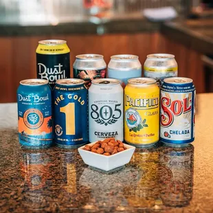 Enjoy a cold beer and seasoned almonds.