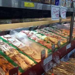 a variety of meats on display