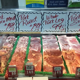 a display of meat for sale