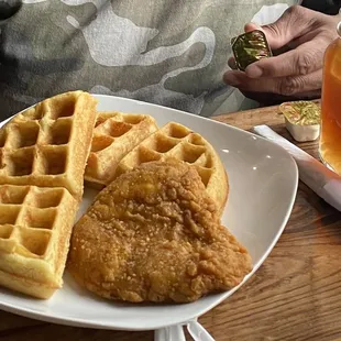 Chicken and waffles. Half &amp; half tea/lemonade