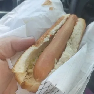 a hand holding a hot dog