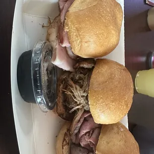 Slider trio. Ham, pork, beef. Awesome.