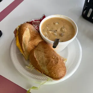 Baked club sandwich, stuffed baked potato soup