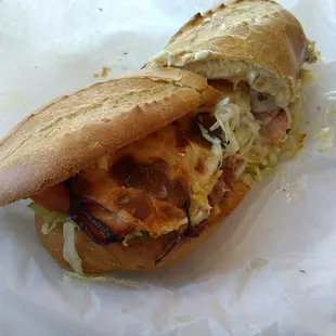 The Rex hot hoagie. Turkey &amp; Roast Beef, cheese, lettuce, onion, tomato, Italian mayo.