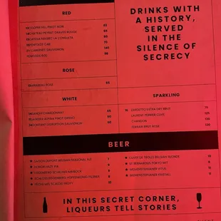a menu for drinks
