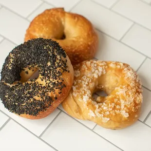 three different types of bagels