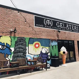 Exterior mural and entrance sign.