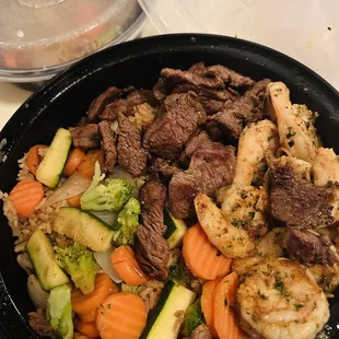 Double Up Combo - Filet Mignon &amp; Shrimp w/ Rice &amp; Veggies