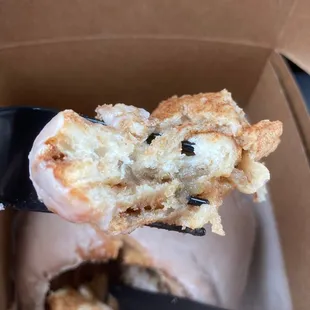 Moist yet chewy cinnamon roll center