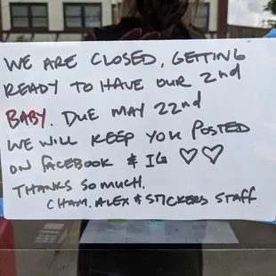 Temporary closure sign.