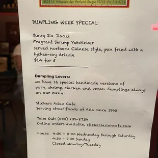 a menu for a restaurant