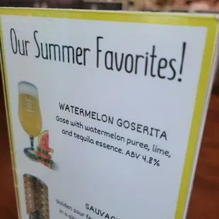 a menu for a summer favorite