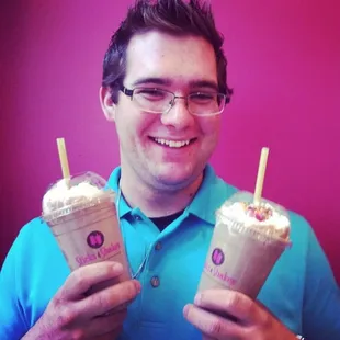 Neal has broken our record with 9 flavors, 2 toppings &amp; 1 sauce in his MEGA Shake!