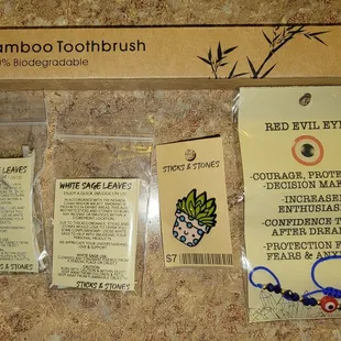 Sampling of free gifts with purchase at Sticks and Stones, Town Square location.