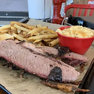 Sliced Brisket, hand cut French fries, and Mac n Cheese!