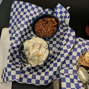 Potatoe salad and baked beans.