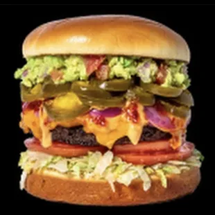 a hamburger with a lot of toppings