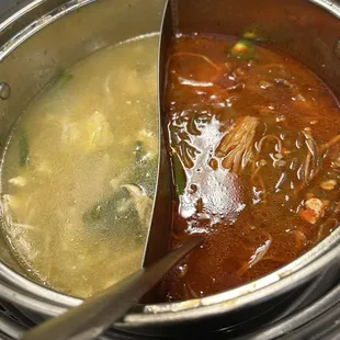 Chicken and spicy beef broth