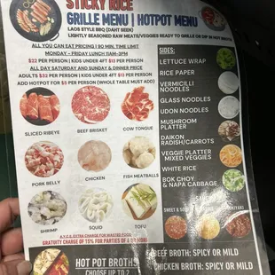 Hot pot menu