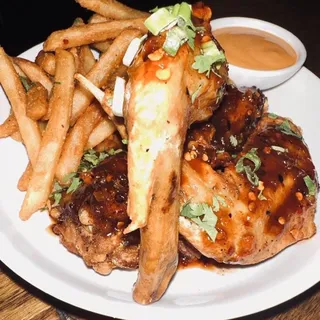 Spicy Sticky Wings and Fries Dinner