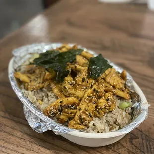 a bowl of food on a table