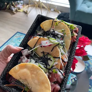 Tacos (Salmon, Tuna, Octopus)