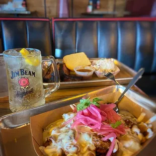 Brisket frito pie and whisky highball.