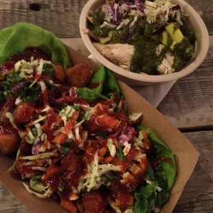 The dish in the fore is the pork lettuce wraps.