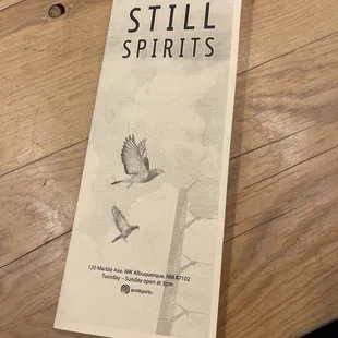 Still Spirits Menu