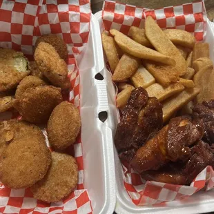 $10 zucchini bites and $16 boneless wings &amp; fries