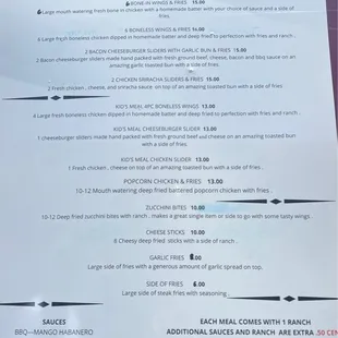 a menu for a restaurant