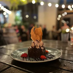 a piece of chocolate cake on a plate