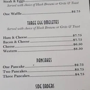 Breakfast menu