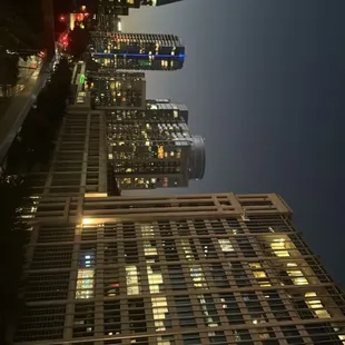 Nighttime view from the outside seating