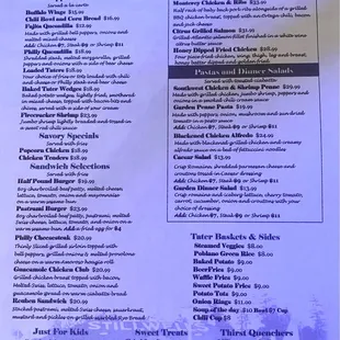 Dinner menu