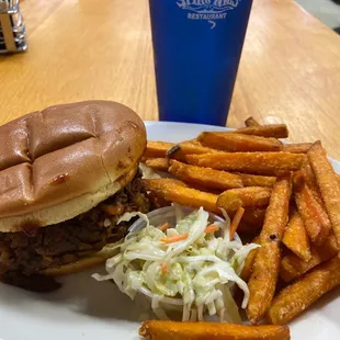 Pork BBQ Sandwich with sweet potato fries