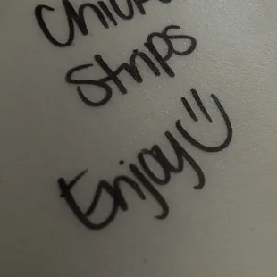 Little message on the to-go box.