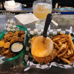 Fried Pickles and Crispy Chixken Sammich